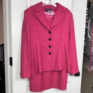 Vintage Arnel Loie 40 Paris Pink Wool Jacket Skirt Suit